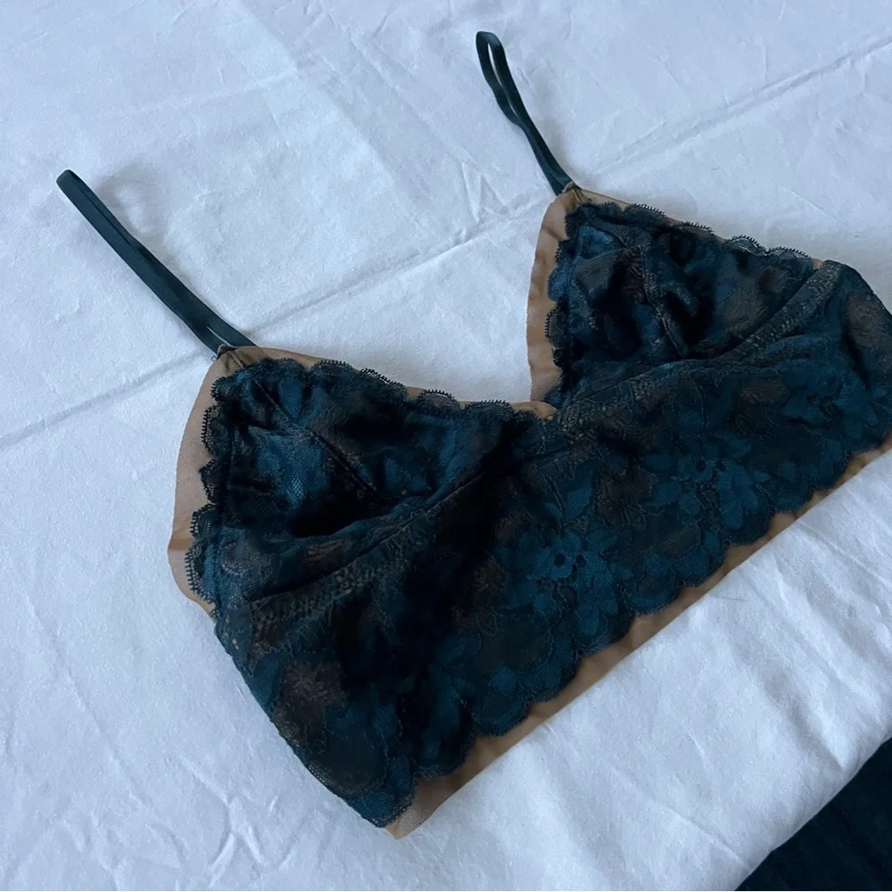 NWOT Intimately by Free People Teal and Nude Mesh and Lace Long Line Bralette M - Picture 4 of 10